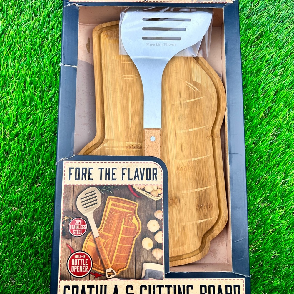 Golf Style Bamboo Cutting Board & BBQ Spatula Set – Dad’s Gift - New
